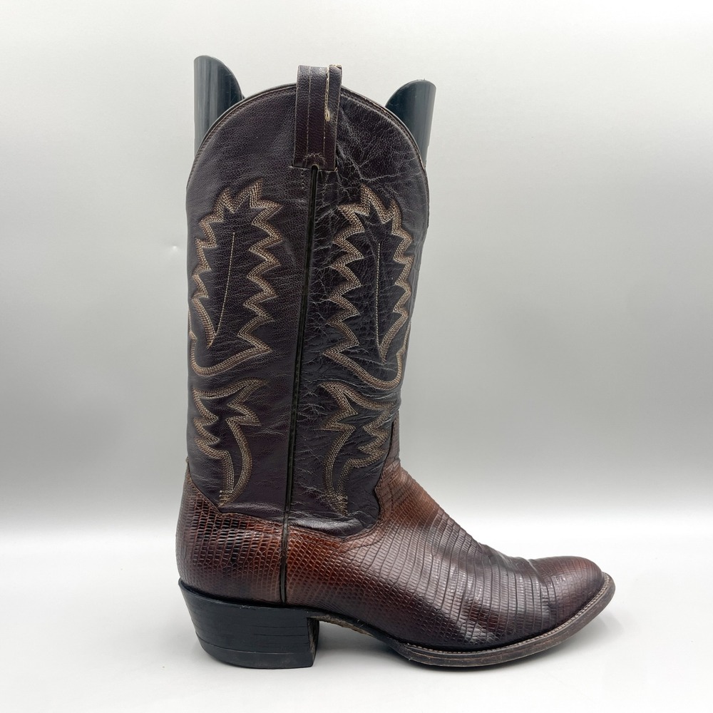 Panhandle Slim Mens 9.5 D Vintage Brown Teju Lizard Western Cowboy Boots Rodeo